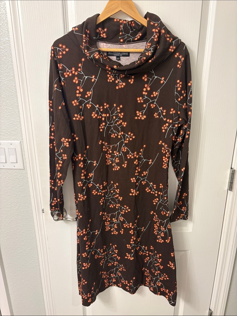 Vintage Women's Brown Floral Cowl Neck Dress